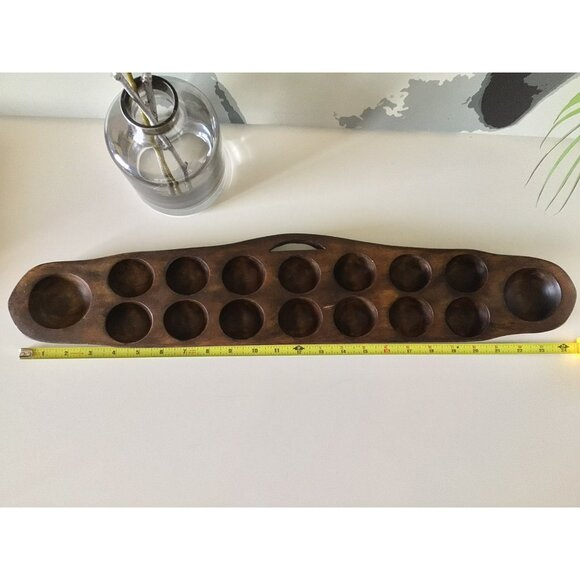 Vintage Hand-Carved Wooden African Mancala Game Board Carved Pits Natural Patina - Picture 11 of 12